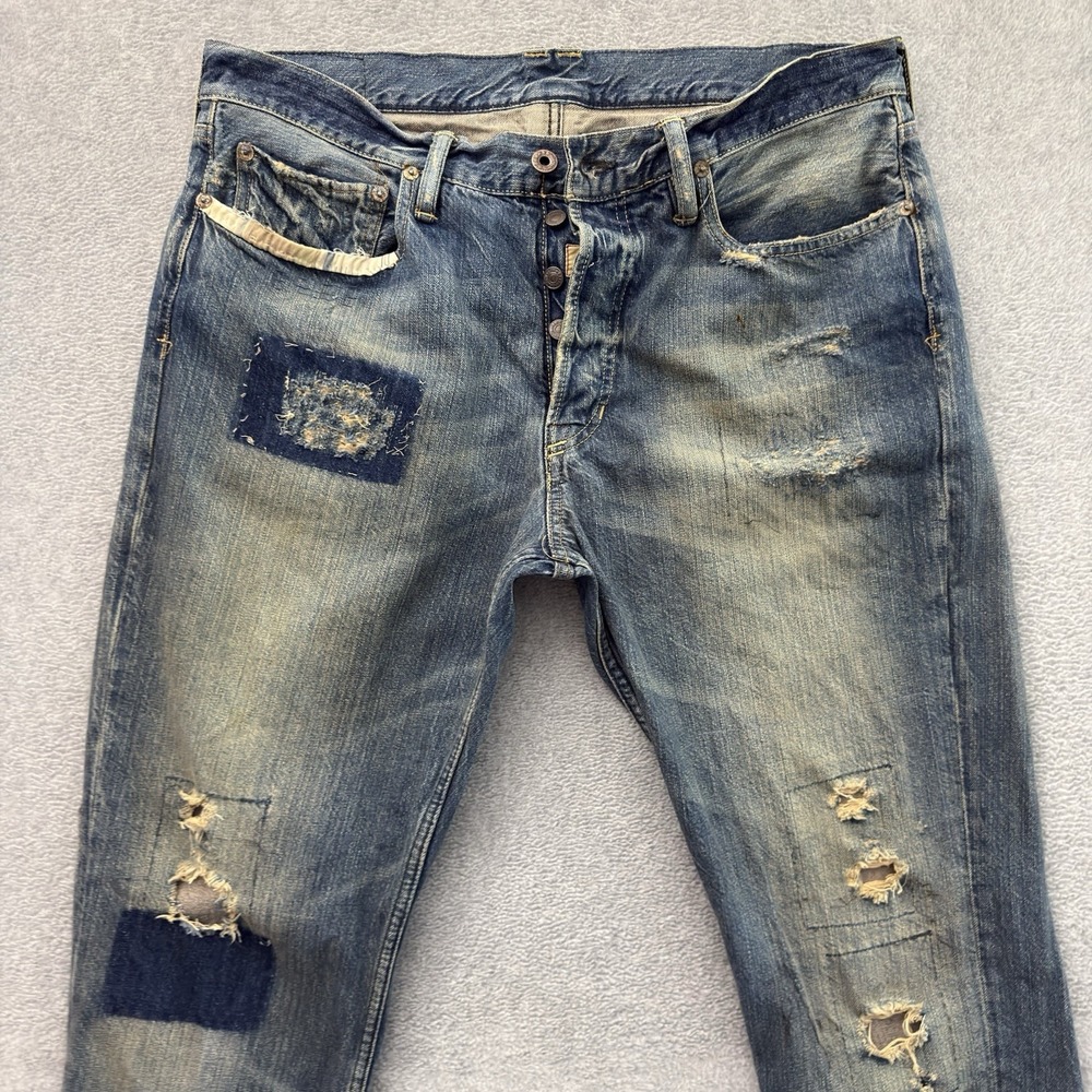 Polo Ralph Lauren Jeans Mens 32x32 Slim Distressed Patched Repaired Restored - Picture 3 of 12
